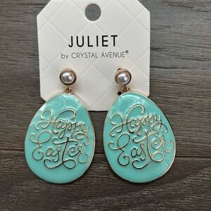 Juliet Easter Egg,Happy Easte,saying imprint drop Earrings,pearl tone stone post